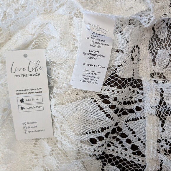 Cupshe Ariya White Lace Crochet Sun Dress V-Neck Sleeveless Bohemian Beach Small - Picture 8 of 12